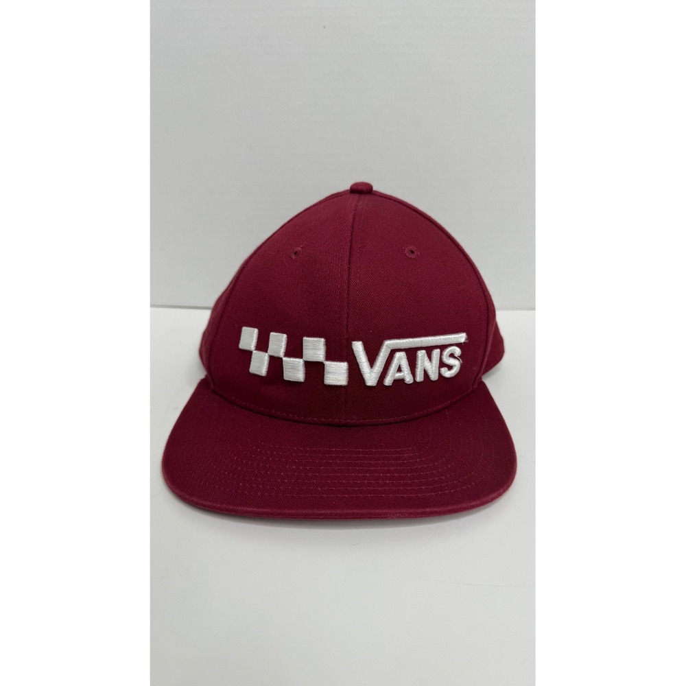 Vans Snapback Hat Maroon Burgundy White Embroidered Logo Flat Bill Adjustable